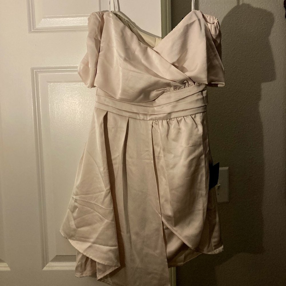 Satin Off the Shoulder Mini Dress - Picture 2 of 3